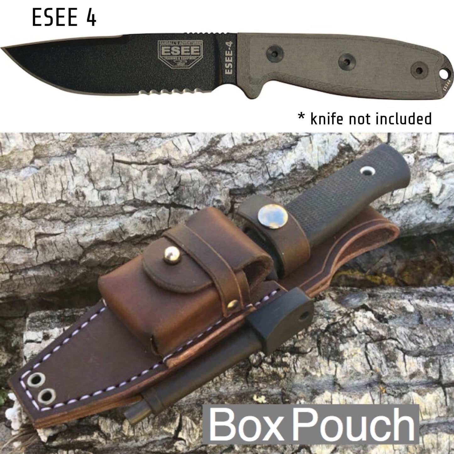 Custom Bushcraft Sheath with Box Pouch for ESEE-4 – Leonard Leather